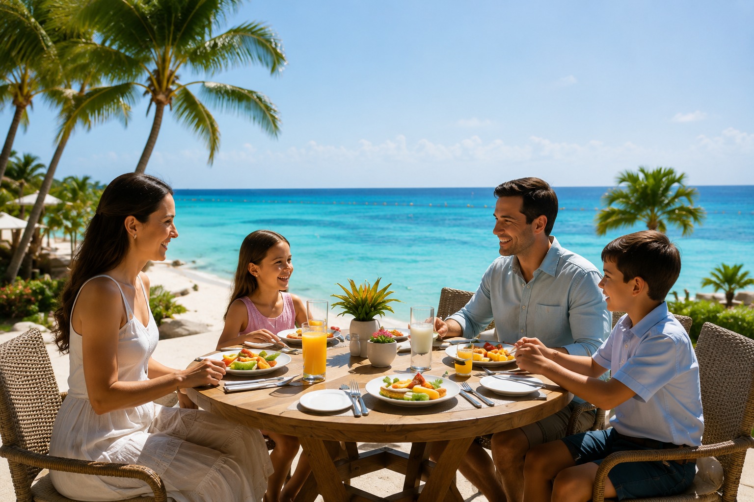 Family enjoying vacation by the sea